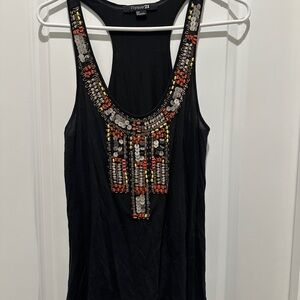 Vintage Y2K Forever 21 Black Beaded Embellished Racerback Tank